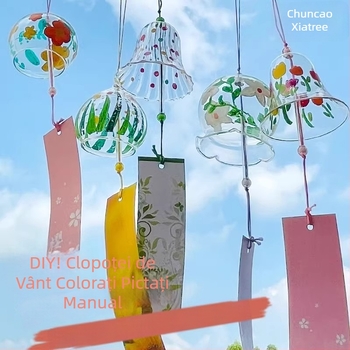 Clopoțel de vânt din sticlă transparentă în stil japonez, design pictat, DIY