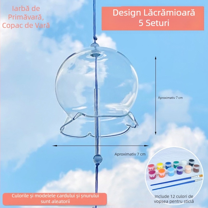 Clopoțel de vânt din sticlă transparentă în stil japonez, design pictat, DIY