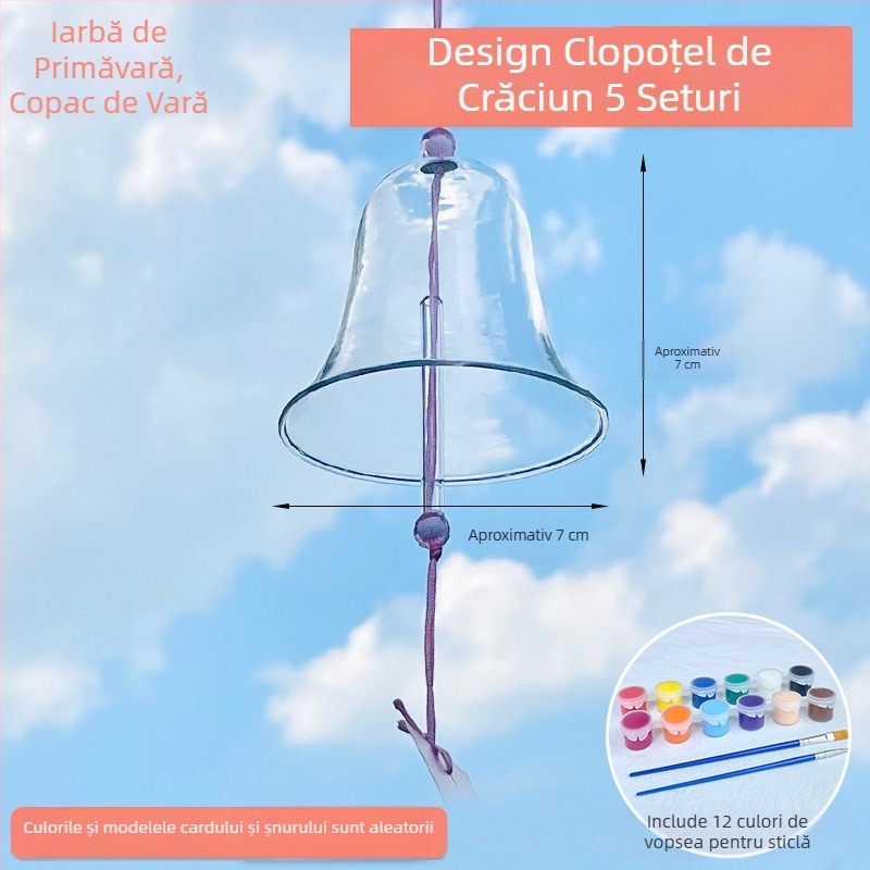 Clopoțel de vânt din sticlă transparentă în stil japonez, design pictat, DIY