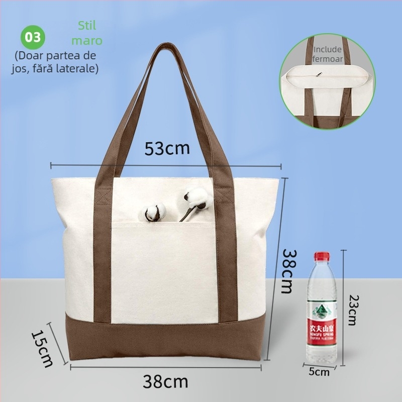 Geantă din pânză albă, în stoc, personalizabilă pentru mâner și umăr, imprimare a logo-ului pentru promovare.