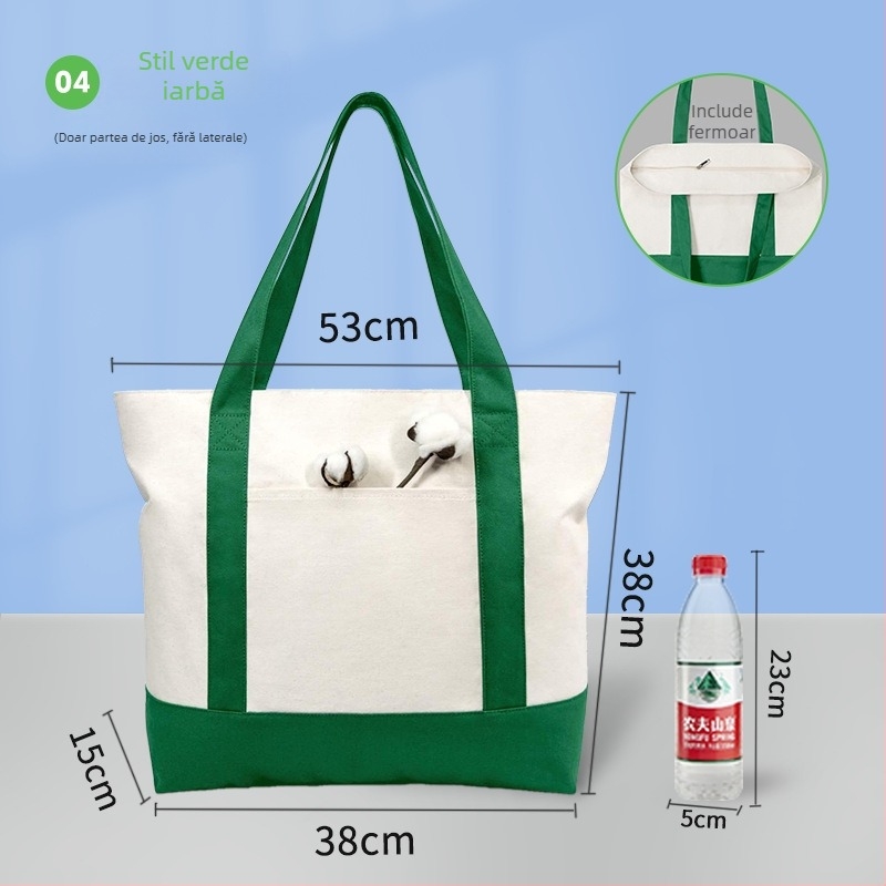 Geantă din pânză albă, în stoc, personalizabilă pentru mâner și umăr, imprimare a logo-ului pentru promovare.