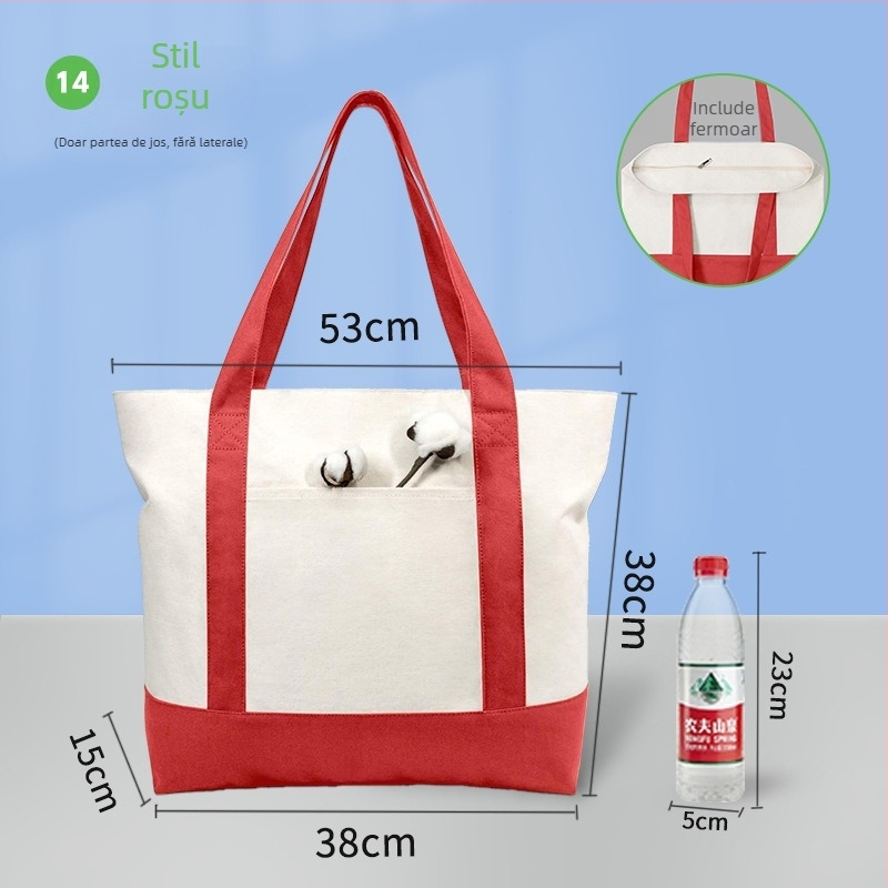 Geantă din pânză albă, în stoc, personalizabilă pentru mâner și umăr, imprimare a logo-ului pentru promovare.