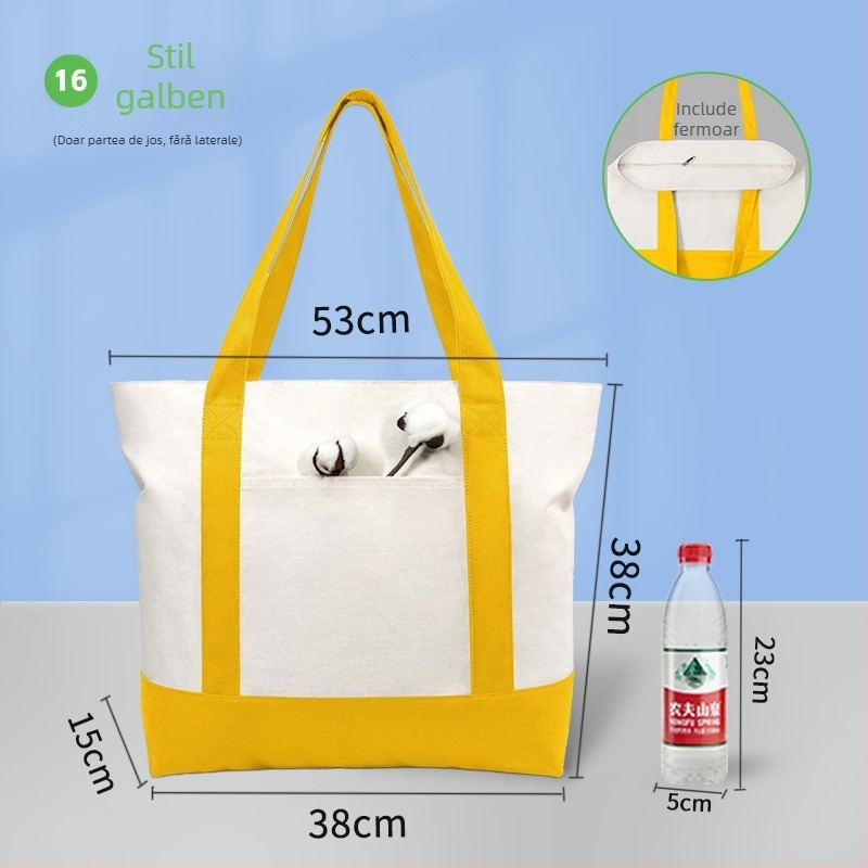 Geantă din pânză albă, în stoc, personalizabilă pentru mâner și umăr, imprimare a logo-ului pentru promovare.