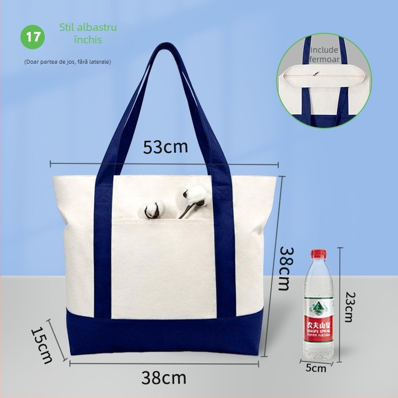 Geantă din pânză albă, în stoc, personalizabilă pentru mâner și umăr, imprimare a logo-ului pentru promovare.