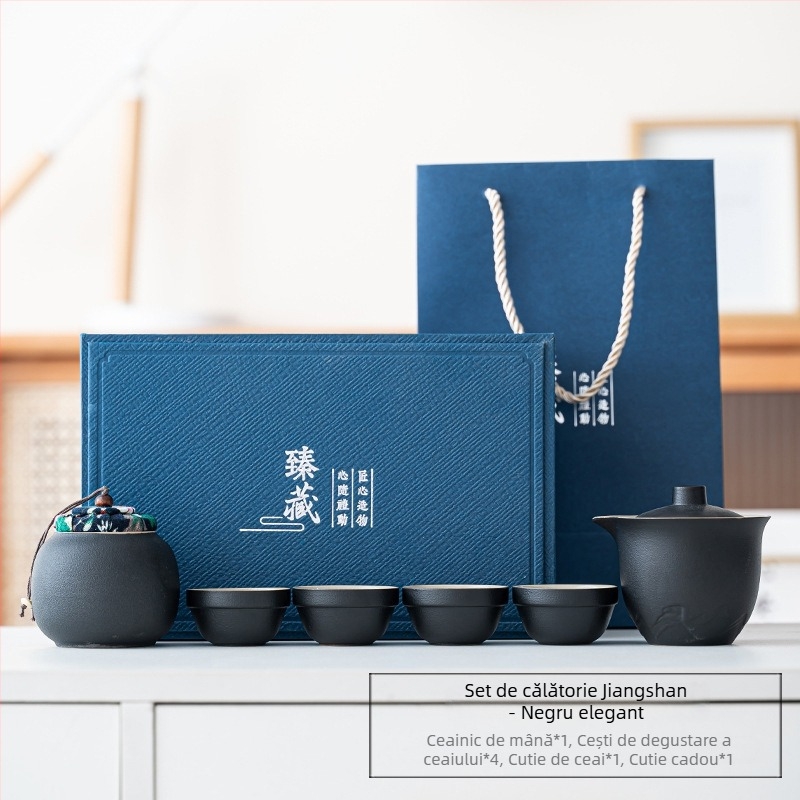 Set portabil de ceai din ceramică, cu o ceainică și trei cești – set exterior cu vas cu capac