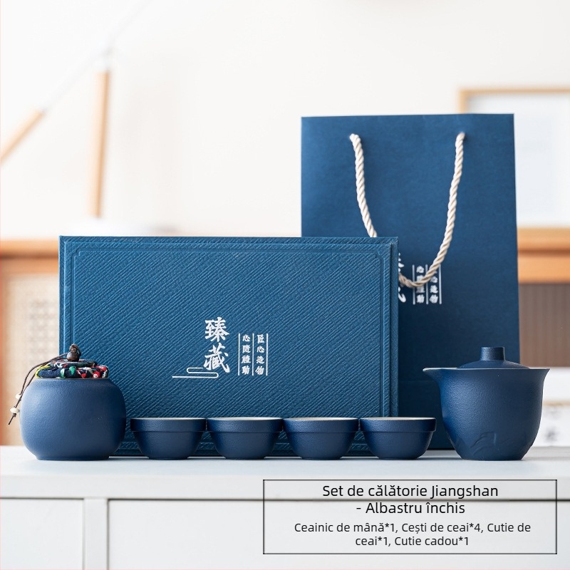 Set portabil de ceai din ceramică, cu o ceainică și trei cești – set exterior cu vas cu capac