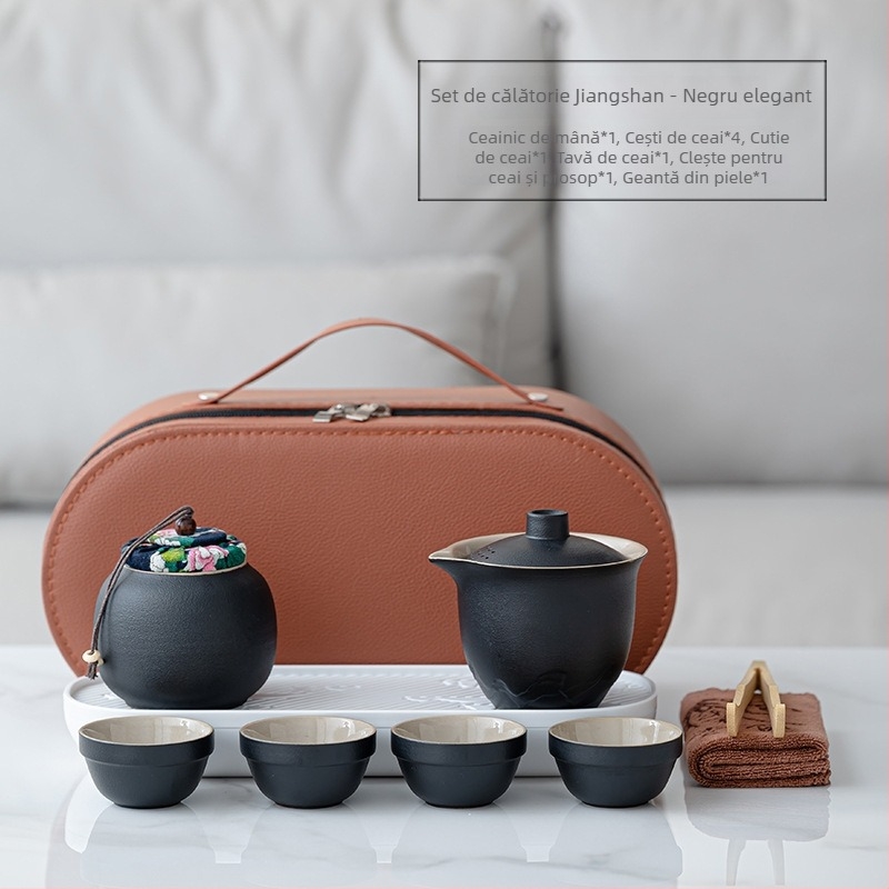 Set portabil de ceai din ceramică, cu o ceainică și trei cești – set exterior cu vas cu capac