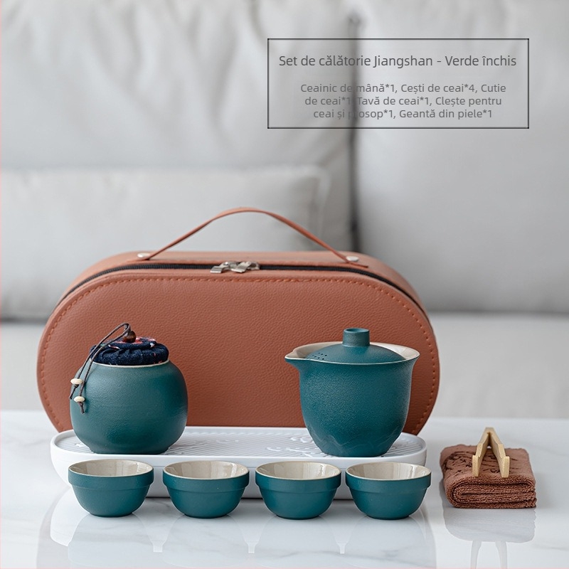 Set portabil de ceai din ceramică, cu o ceainică și trei cești – set exterior cu vas cu capac