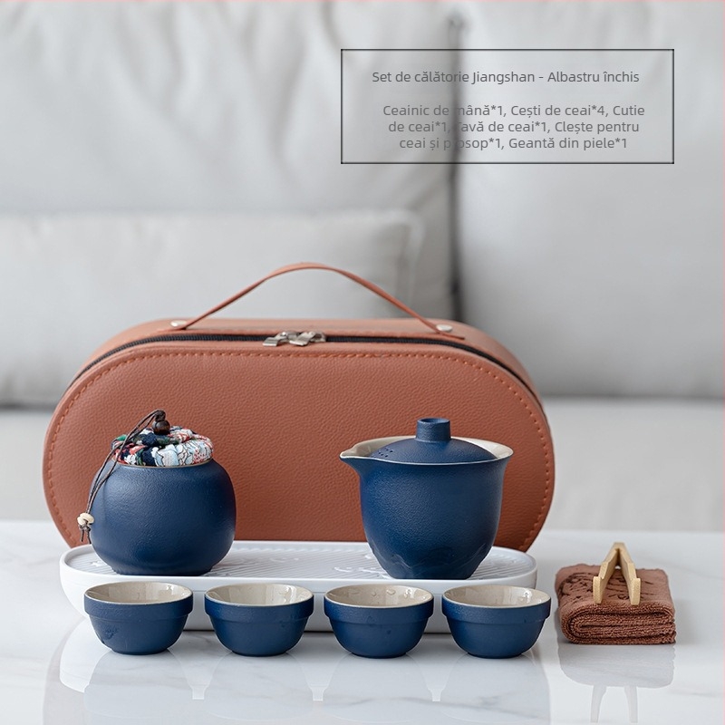 Set portabil de ceai din ceramică, cu o ceainică și trei cești – set exterior cu vas cu capac