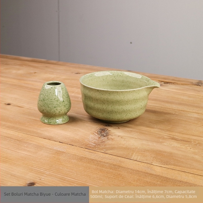 Set japonez de matcha: bol ceramic pentru matcha cu gură, suport pentru tel/whisk, lingură de ceai, tel de 100 din bambus pentru matcha, instrumente de pregătire a ceaiului din Dinastia Song
