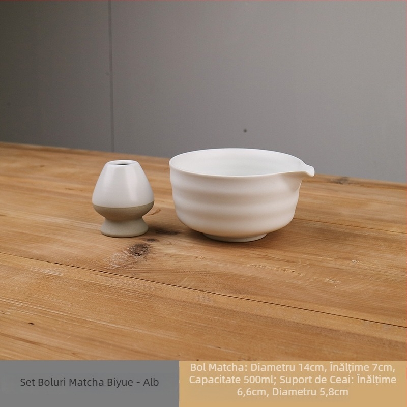 Set japonez de matcha: bol ceramic pentru matcha cu gură, suport pentru tel/whisk, lingură de ceai, tel de 100 din bambus pentru matcha, instrumente de pregătire a ceaiului din Dinastia Song