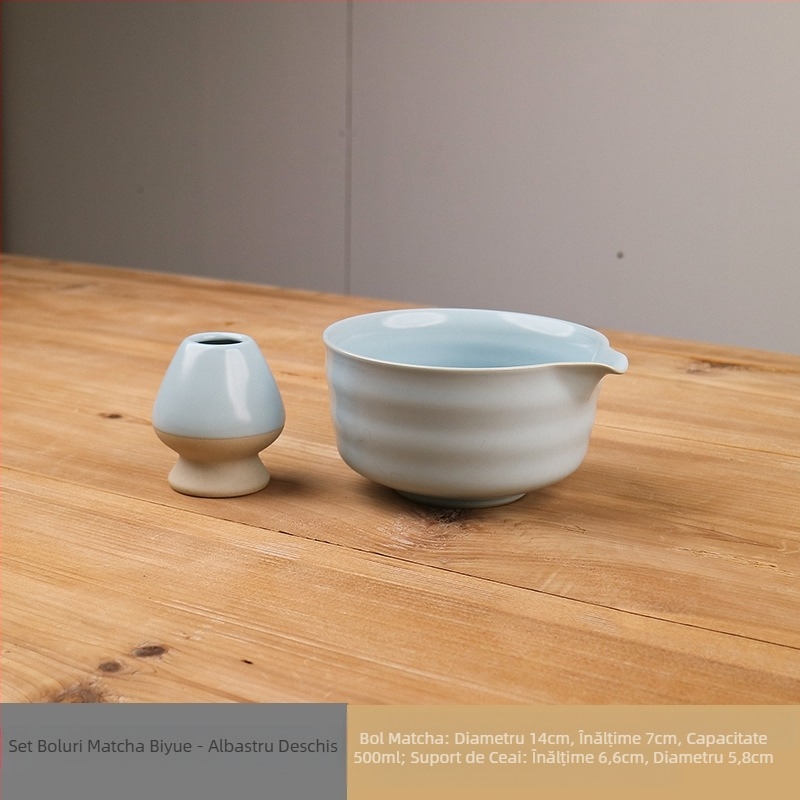 Set japonez de matcha: bol ceramic pentru matcha cu gură, suport pentru tel/whisk, lingură de ceai, tel de 100 din bambus pentru matcha, instrumente de pregătire a ceaiului din Dinastia Song