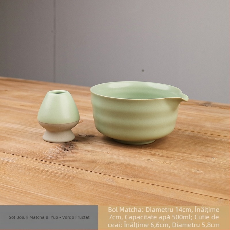 Set japonez de matcha: bol ceramic pentru matcha cu gură, suport pentru tel/whisk, lingură de ceai, tel de 100 din bambus pentru matcha, instrumente de pregătire a ceaiului din Dinastia Song