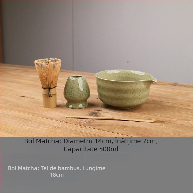 Set japonez de matcha: bol ceramic pentru matcha cu gură, suport pentru tel/whisk, lingură de ceai, tel de 100 din bambus pentru matcha, instrumente de pregătire a ceaiului din Dinastia Song