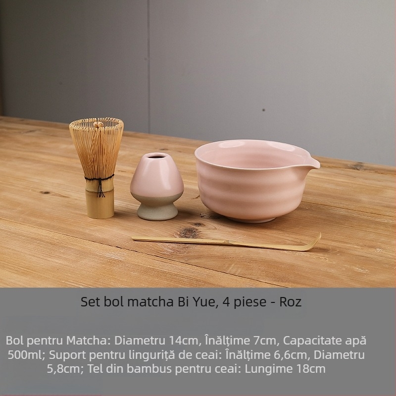 Set japonez de matcha: bol ceramic pentru matcha cu gură, suport pentru tel/whisk, lingură de ceai, tel de 100 din bambus pentru matcha, instrumente de pregătire a ceaiului din Dinastia Song