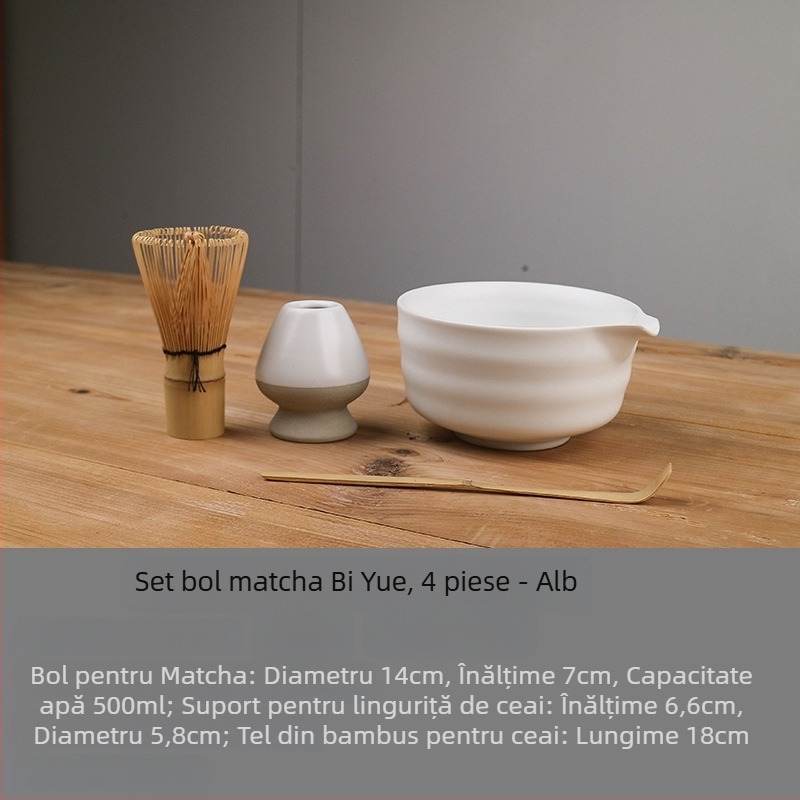Set japonez de matcha: bol ceramic pentru matcha cu gură, suport pentru tel/whisk, lingură de ceai, tel de 100 din bambus pentru matcha, instrumente de pregătire a ceaiului din Dinastia Song