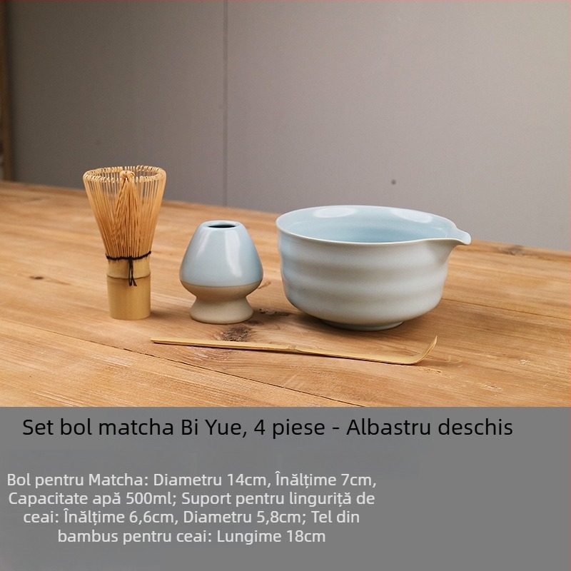 Set japonez de matcha: bol ceramic pentru matcha cu gură, suport pentru tel/whisk, lingură de ceai, tel de 100 din bambus pentru matcha, instrumente de pregătire a ceaiului din Dinastia Song