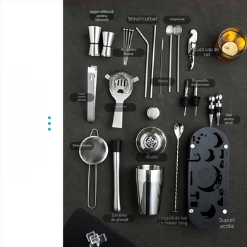 Set de shaker din oțel inoxidabil, bază din acrilic, 23 de piese