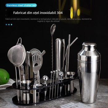 Set de shaker din oțel inoxidabil, bază din acrilic, 23 de piese