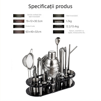 Set de shaker din oțel inoxidabil, bază din acrilic, 23 de piese
