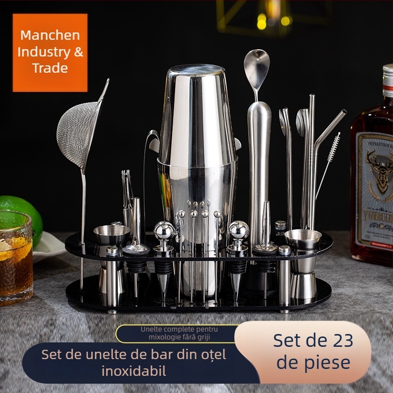 Set de shaker din oțel inoxidabil, bază din acrilic, 23 de piese