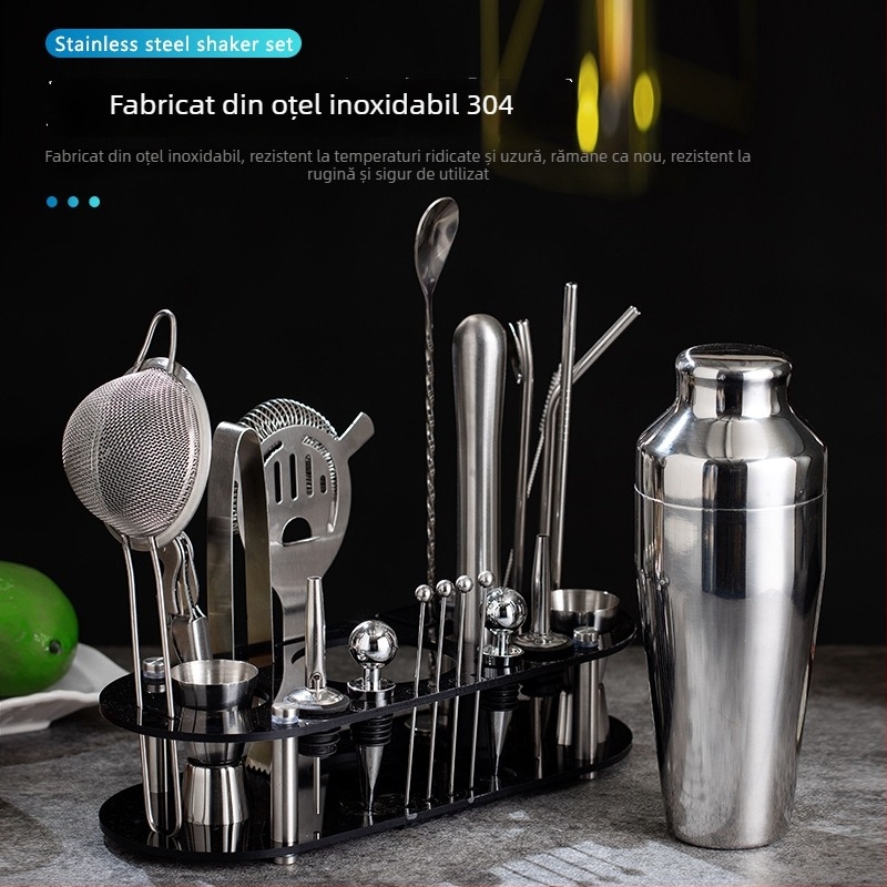 Set de shaker din oțel inoxidabil, bază din acrilic, 23 de piese
