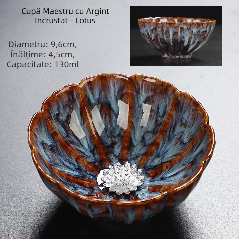 Ceainic Jian Zhan cu încrustare de argint, glazură Tianmu, glazură cu păr de iepure, ceașcă unică Gongfu ceai, douăsprezece zodii chineze