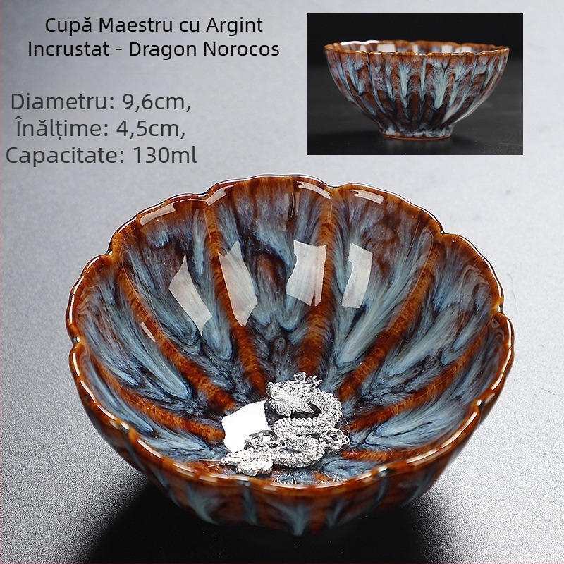 Ceainic Jian Zhan cu încrustare de argint, glazură Tianmu, glazură cu păr de iepure, ceașcă unică Gongfu ceai, douăsprezece zodii chineze