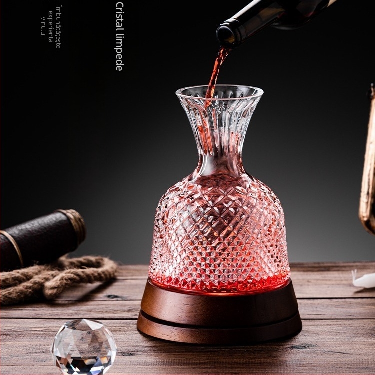 Decantator de vin din sticlă, rotativ, cu capac, design retro premium, 1000 ml