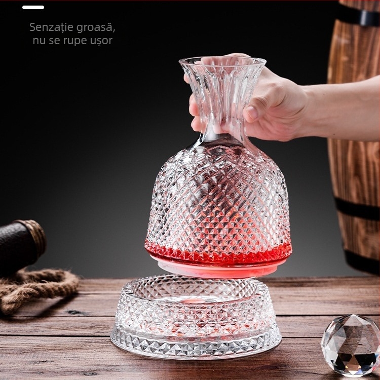 Decantator de vin din sticlă, rotativ, cu capac, design retro premium, 1000 ml