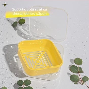 Cutie dublă pentru săpun cu drenaj, pentru călătorii, recipient portabil etanș pentru săpun, cu capac și încuietoare, lucrată manual
