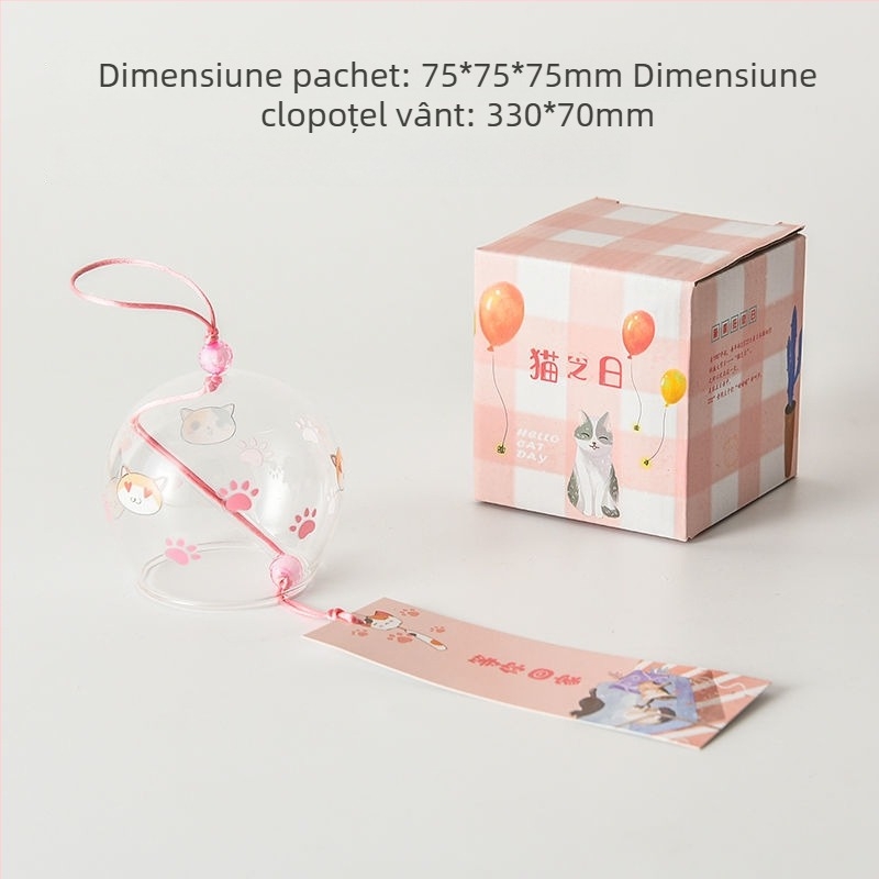 Clopoțel de vânt din sticlă cu design de cireș în floare, pandantiv pentru dormitor, stil japonez, cu pene