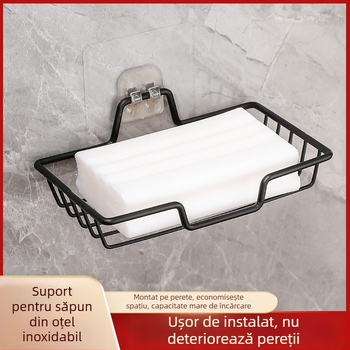 Suport pentru săpun din oțel inoxidabil, montaj cu bandă adezivă pentru baie, fără găuri, drenaj, construcție îngroșată