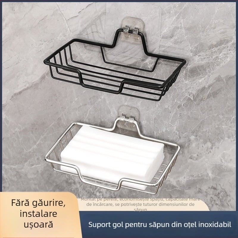 Suport pentru săpun din oțel inoxidabil, montaj cu bandă adezivă pentru baie, fără găuri, drenaj, construcție îngroșată