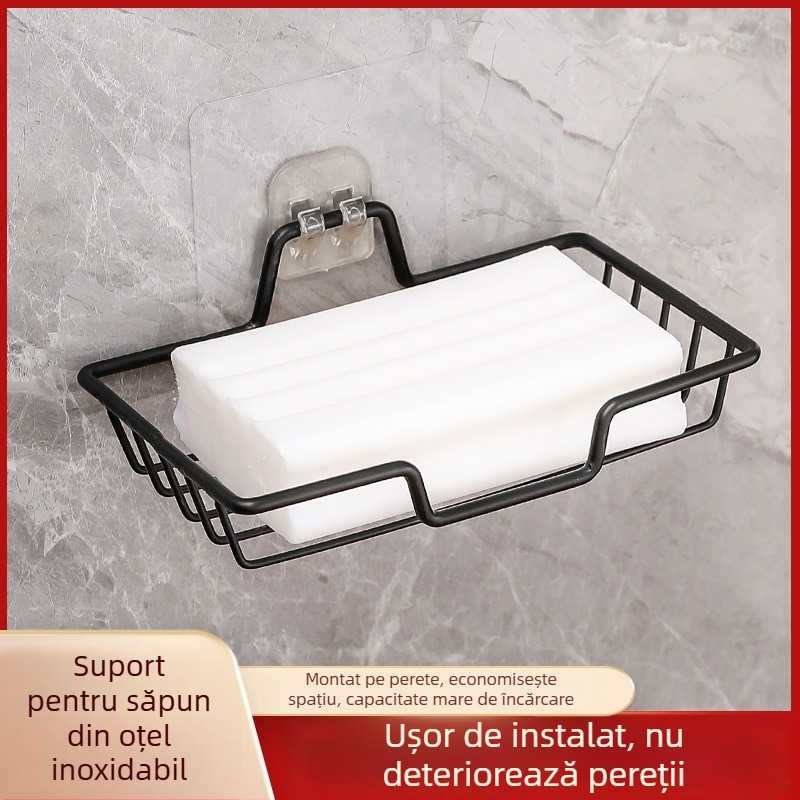 Suport pentru săpun din oțel inoxidabil, montaj cu bandă adezivă pentru baie, fără găuri, drenaj, construcție îngroșată
