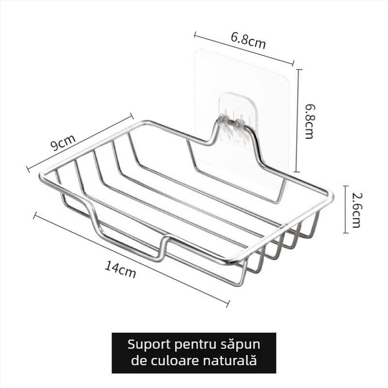 Suport pentru săpun din oțel inoxidabil, montaj cu bandă adezivă pentru baie, fără găuri, drenaj, construcție îngroșată