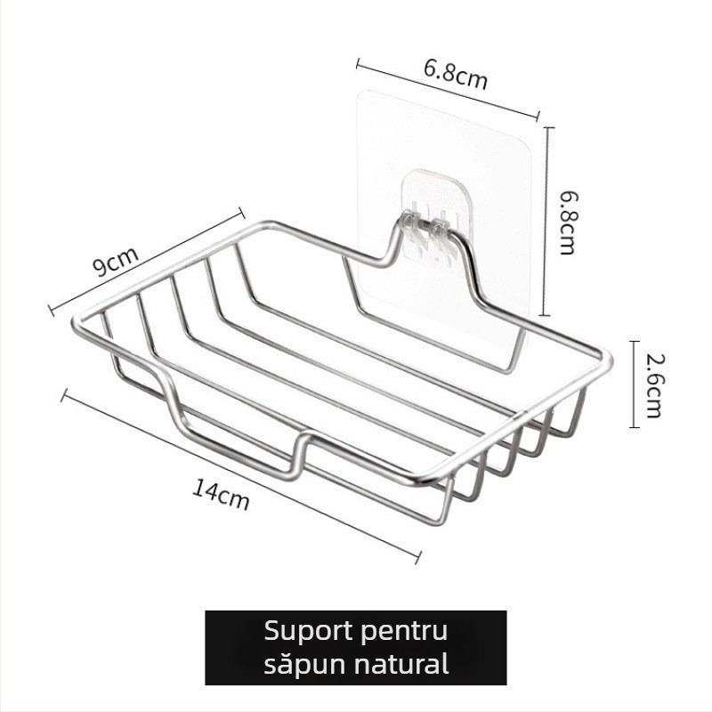 Suport pentru săpun din oțel inoxidabil, montaj cu bandă adezivă pentru baie, fără găuri, drenaj, construcție îngroșată