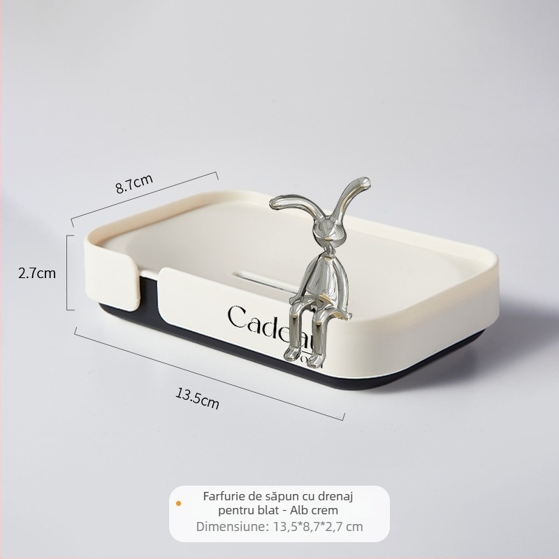 Cutie săpun cu tavă de drenaj, raft de depozitare în stil INST, lux ușor, cutie cu capac pentru parfum, montaj fără șuruburi
