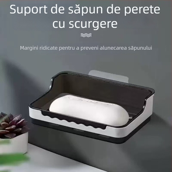 Suport de săpun montat pe perete pentru baie, cu drenaj, montaj fără găuri