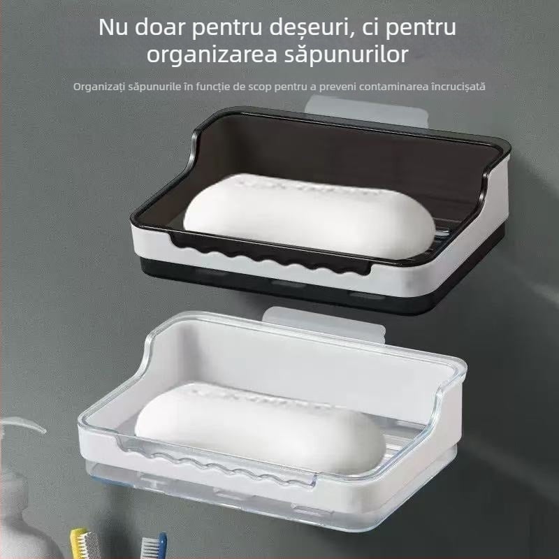 Suport de săpun montat pe perete pentru baie, cu drenaj, montaj fără găuri
