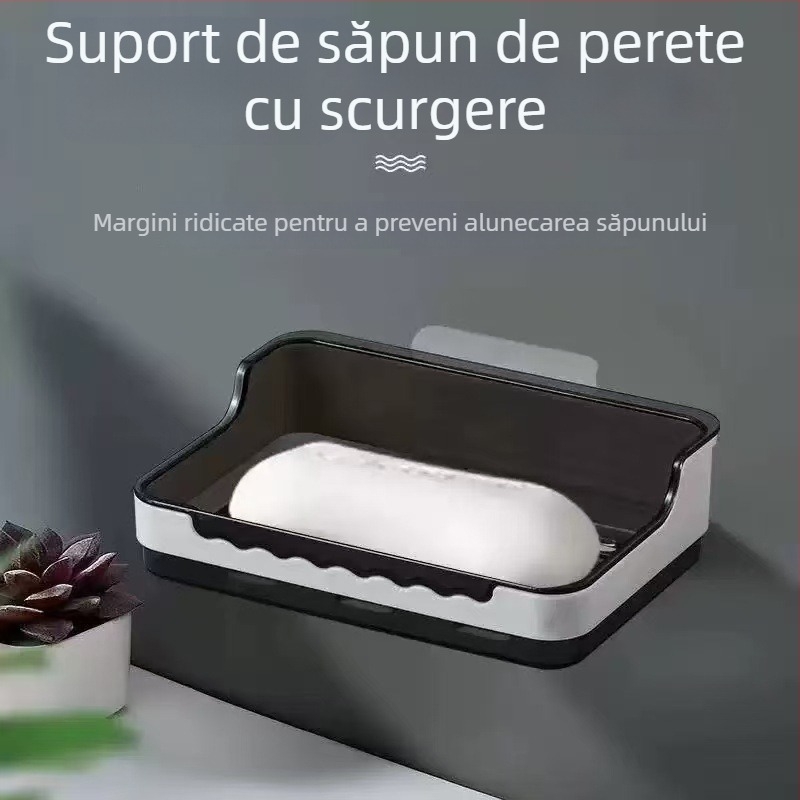 Suport de săpun montat pe perete pentru baie, cu drenaj, montaj fără găuri