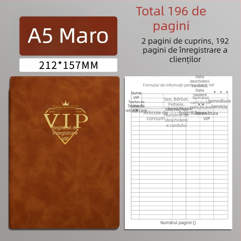 Caiet de evidență pentru clienții salonului de înfrumusețare – înregistrare membri și informații despre clienți, copertă PU, legare cu inel, 100–200 pagini