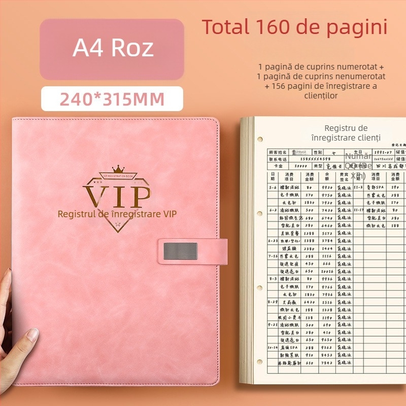 Caiet de evidență pentru clienții salonului de înfrumusețare – înregistrare membri și informații despre clienți, copertă PU, legare cu inel, 100–200 pagini