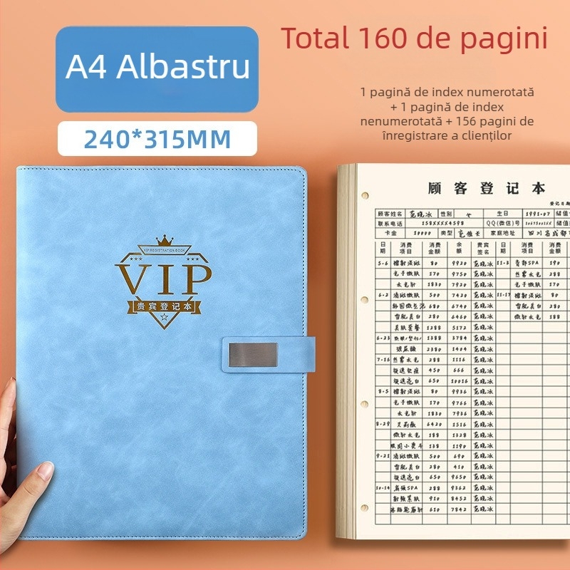 Caiet de evidență pentru clienții salonului de înfrumusețare – înregistrare membri și informații despre clienți, copertă PU, legare cu inel, 100–200 pagini