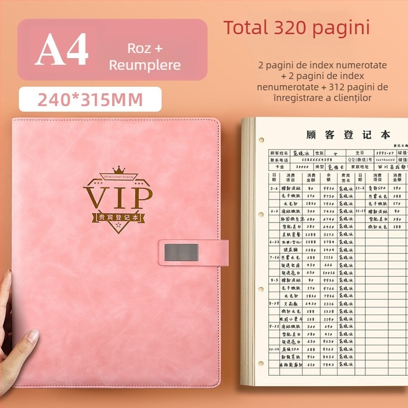 Caiet de evidență pentru clienții salonului de înfrumusețare – înregistrare membri și informații despre clienți, copertă PU, legare cu inel, 100–200 pagini