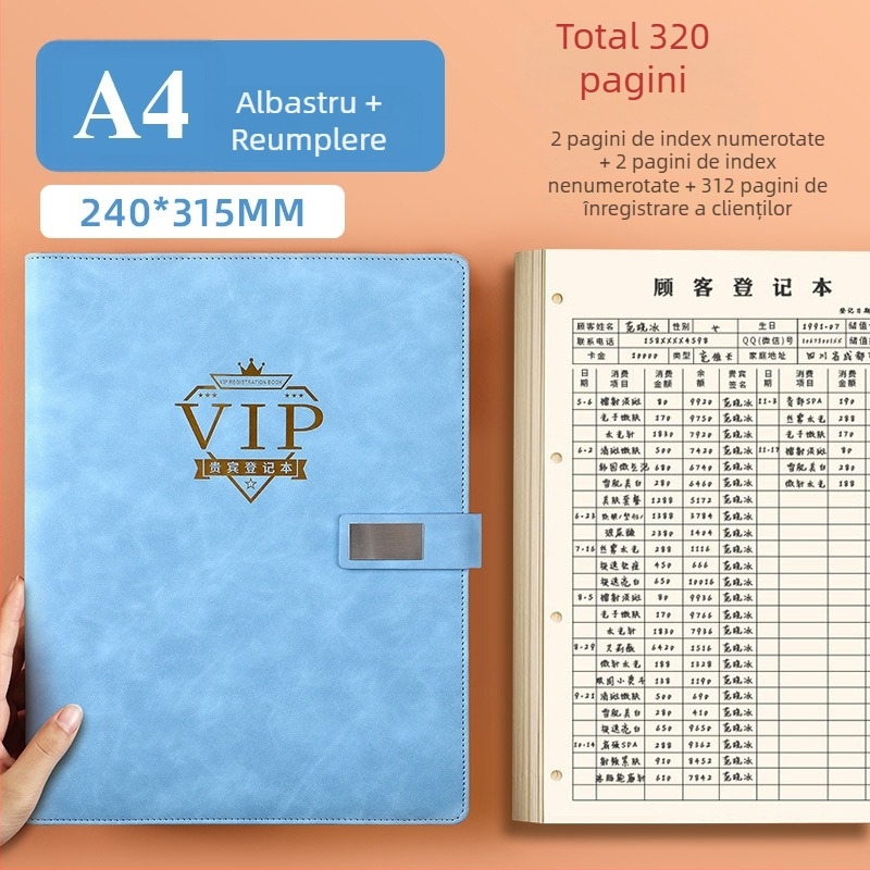 Caiet de evidență pentru clienții salonului de înfrumusețare – înregistrare membri și informații despre clienți, copertă PU, legare cu inel, 100–200 pagini