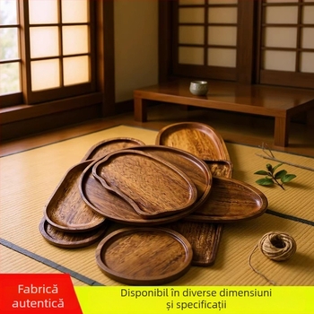 Tavă din lemn de acacia pentru uz casnic, tavă de ceai și masă, tavă de fructe în stil japonez, lemn masiv, formă ovală