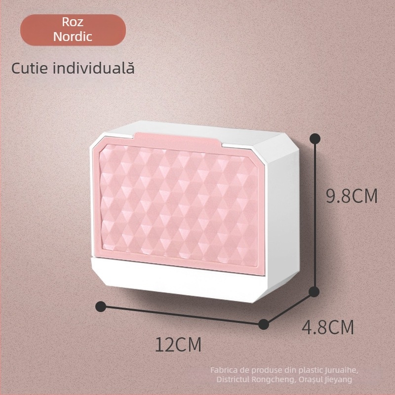 Cutie de săpun montată pe perete, cu două compartimente, capac rabatabil, drenaj, pentru baie și spălătorie