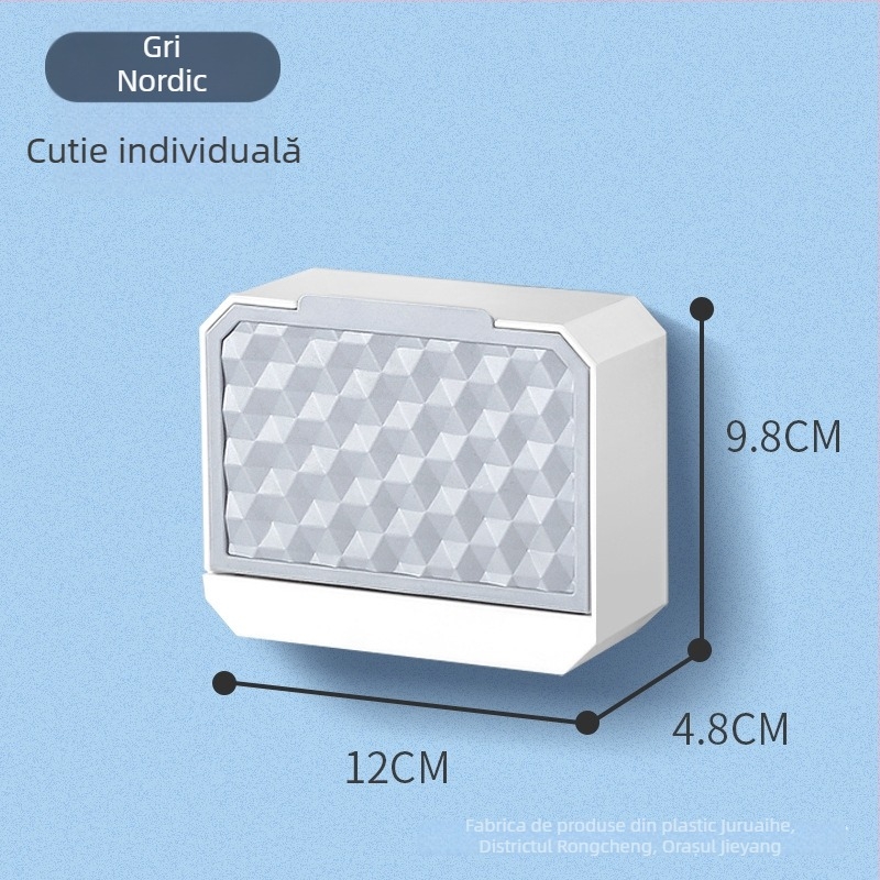Cutie de săpun montată pe perete, cu două compartimente, capac rabatabil, drenaj, pentru baie și spălătorie