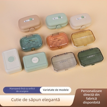 Raft de depozitare pentru săpun cu capac și drenaj pentru baie, mare